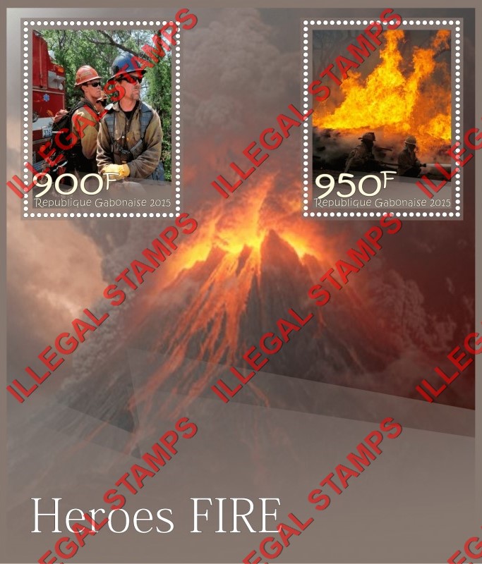 Gabon 2015 Firefighters Illegal Stamp Souvenir Sheet of 2