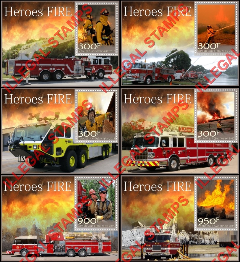 Gabon 2015 Firefighters Illegal Stamp Souvenir Sheets of 1
