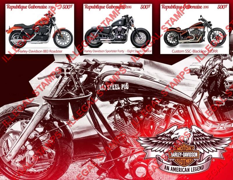 Gabon 2015 Motorcycles Harley Davidson Illegal Stamp Souvenir Sheet of 4
