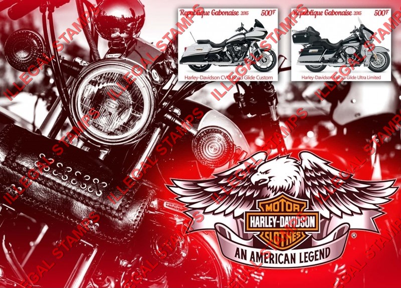 Gabon 2015 Motorcycles Harley Davidson Illegal Stamp Souvenir Sheet of 2