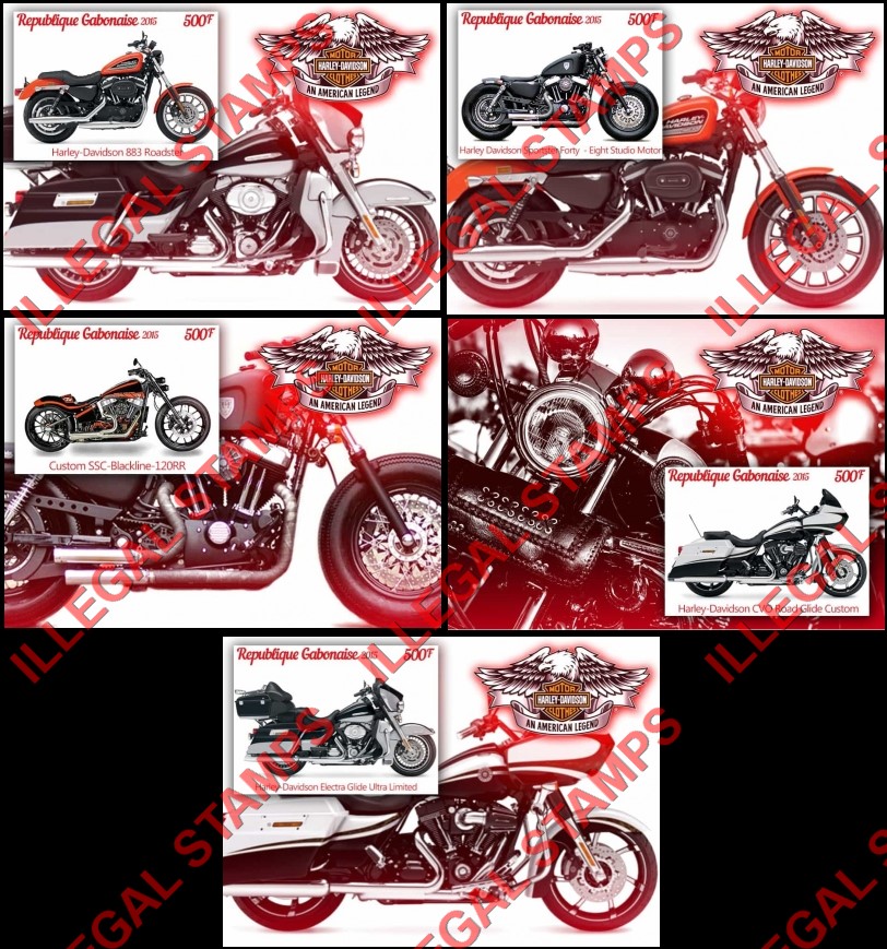 Gabon 2015 Motorcycles Harley Davidson Illegal Stamp Souvenir Sheets of 1