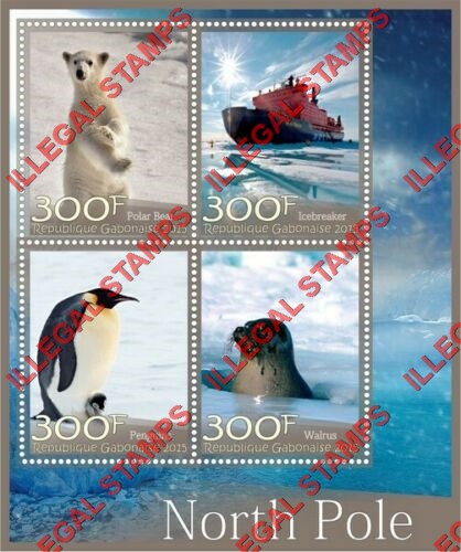 Gabon 2015 North Pole Illegal Stamp Souvenir Sheet of 4