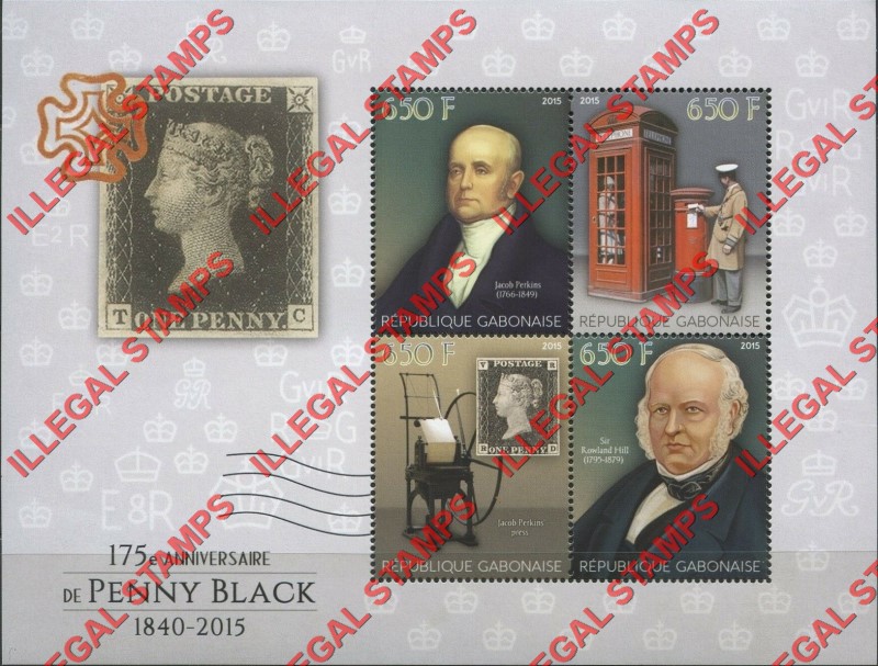 Gabon 2015 Penny Black Anniversary Illegal Stamp Souvenir Sheet of 4