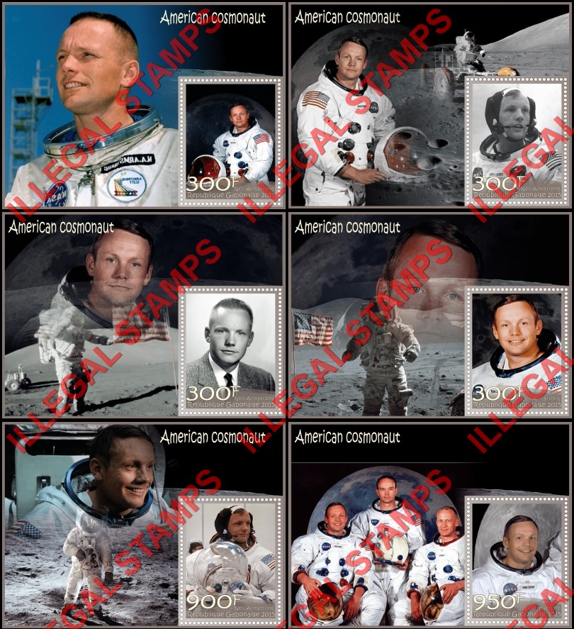 Gabon 2015 Space Neil Armstrong American Cosmonaut Illegal Stamp Souvenir Sheets of 1