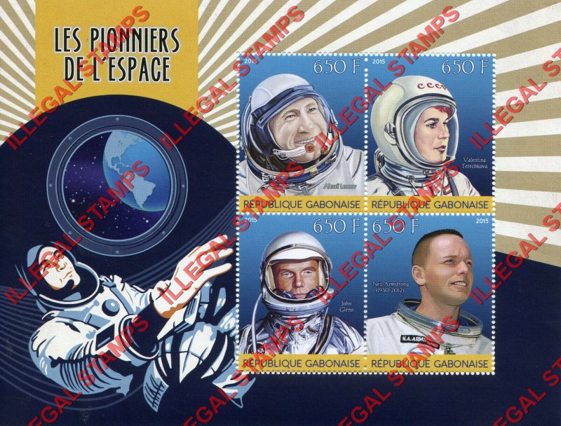 Gabon 2015 Space Pioneers Illegal Stamp Souvenir Sheet of 4