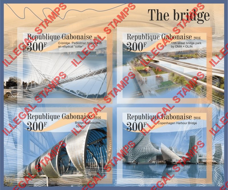 Gabon 2016 Bridges Illegal Stamp Souvenir Sheet of 4