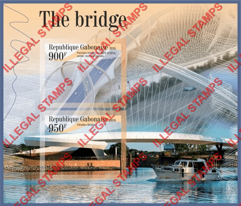 Gabon 2016 Bridges Illegal Stamp Souvenir Sheet of 2