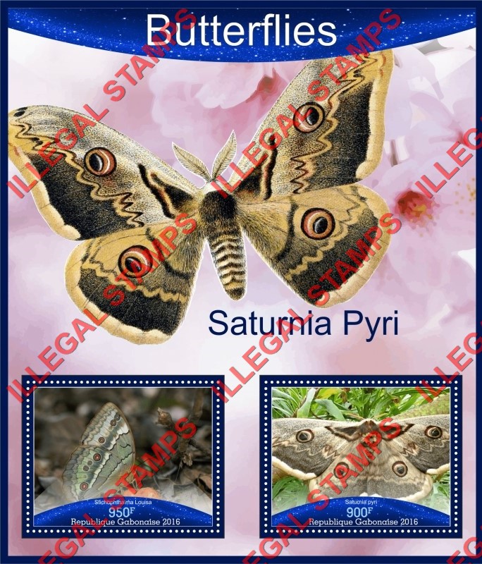 Gabon 2016 Butterflies (different) Illegal Stamp Souvenir Sheet of 2