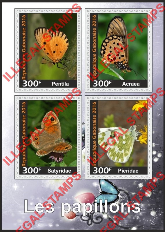 Gabon 2016 Butterflies Illegal Stamp Souvenir Sheet of 4