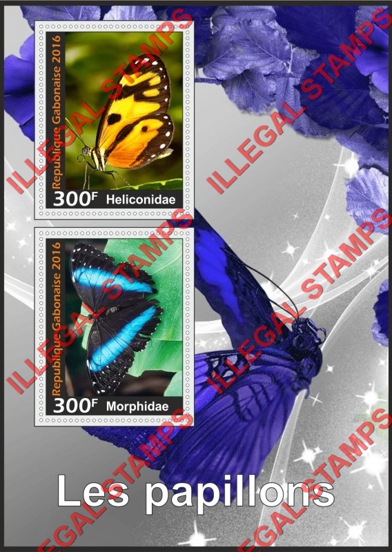 Gabon 2016 Butterflies Illegal Stamp Souvenir Sheet of 2