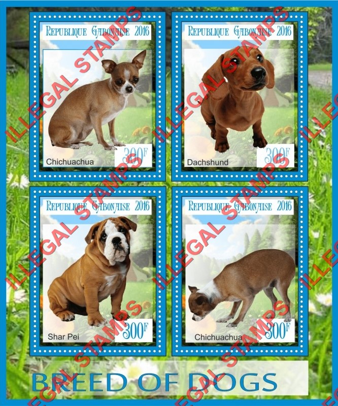 Gabon 2016 Dogs (different a) Illegal Stamp Souvenir Sheet of 4