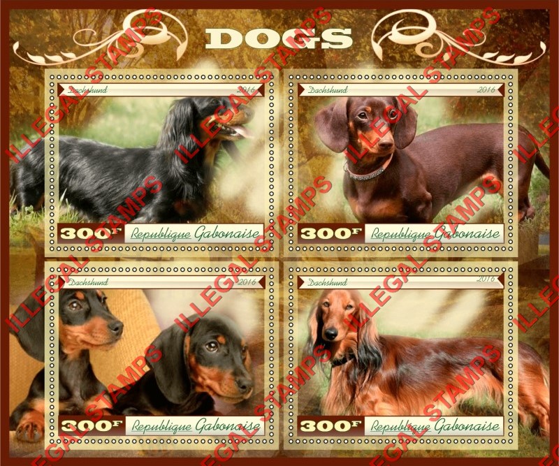 Gabon 2016 Dogs Dachshund (different b) Illegal Stamp Souvenir Sheet of 4