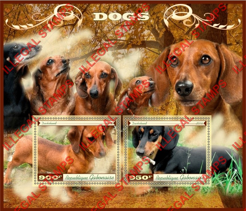 Gabon 2016 Dogs Dachshund (different b) Illegal Stamp Souvenir Sheet of 2