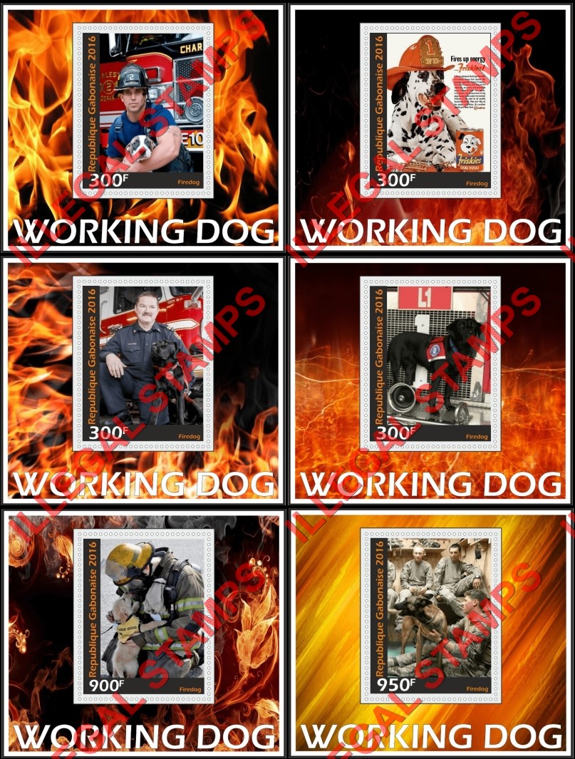 Gabon 2016 Dogs Working Firedog (different d) Illegal Stamp Souvenir Sheets of 1