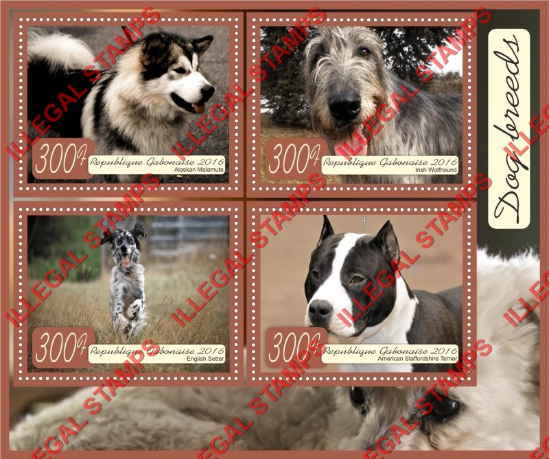 Gabon 2016 Dogs Illegal Stamp Souvenir Sheet of 4