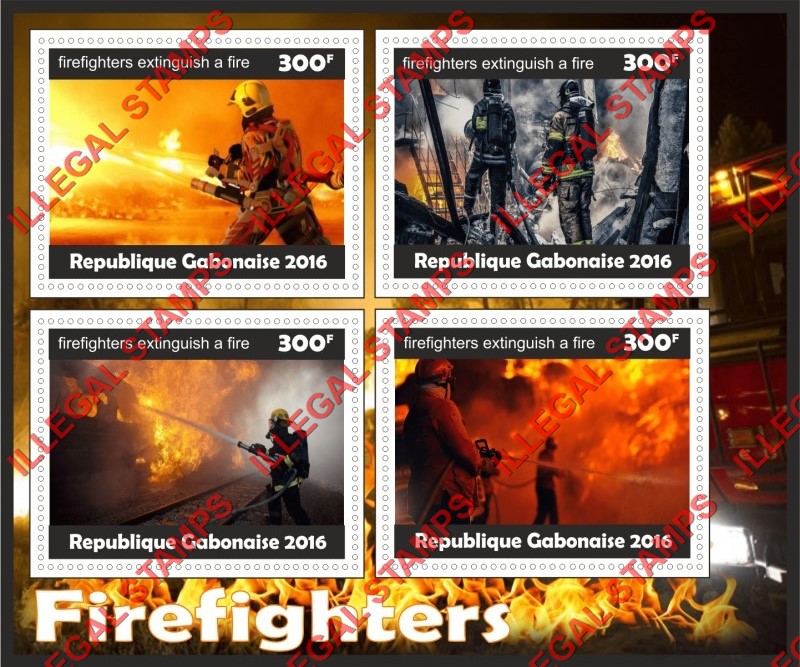 Gabon 2016 Firefighters Illegal Stamp Souvenir Sheet of 4