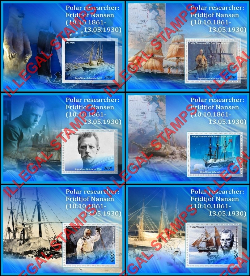 Gabon 2016 Fridtjof Nansen Polar Researcher Illegal Stamp Souvenir Sheets of 1