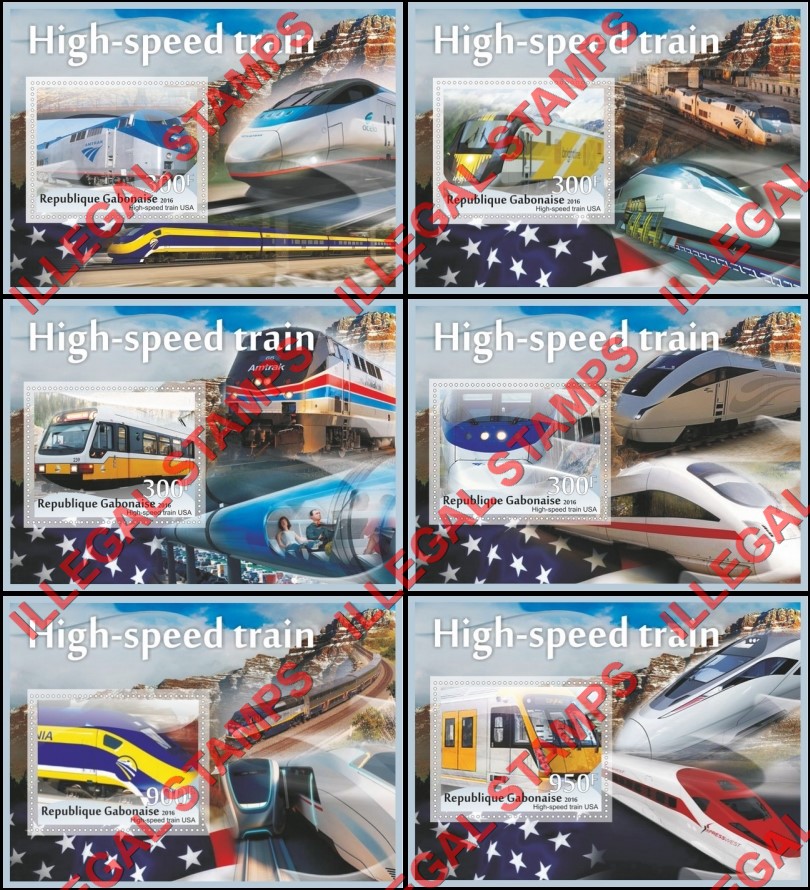 Gabon 2016 High Speed Trains Illegal Stamp Souvenir Sheets of 1