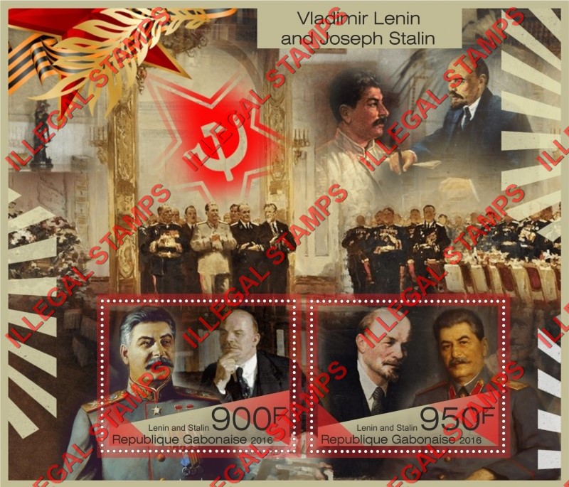 Gabon 2016 Vladimir Lenin and Joseph Stalin Illegal Stamp Souvenir Sheet of 2