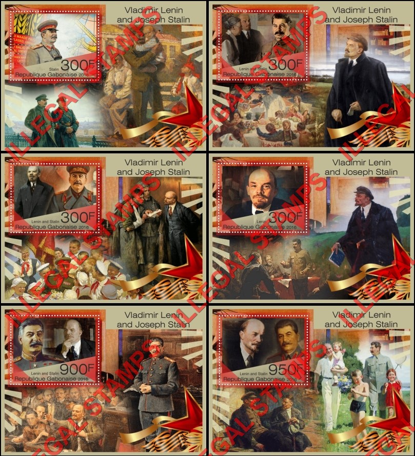Gabon 2016 Vladimir Lenin and Joseph Stalin Illegal Stamp Souvenir Sheets of 1