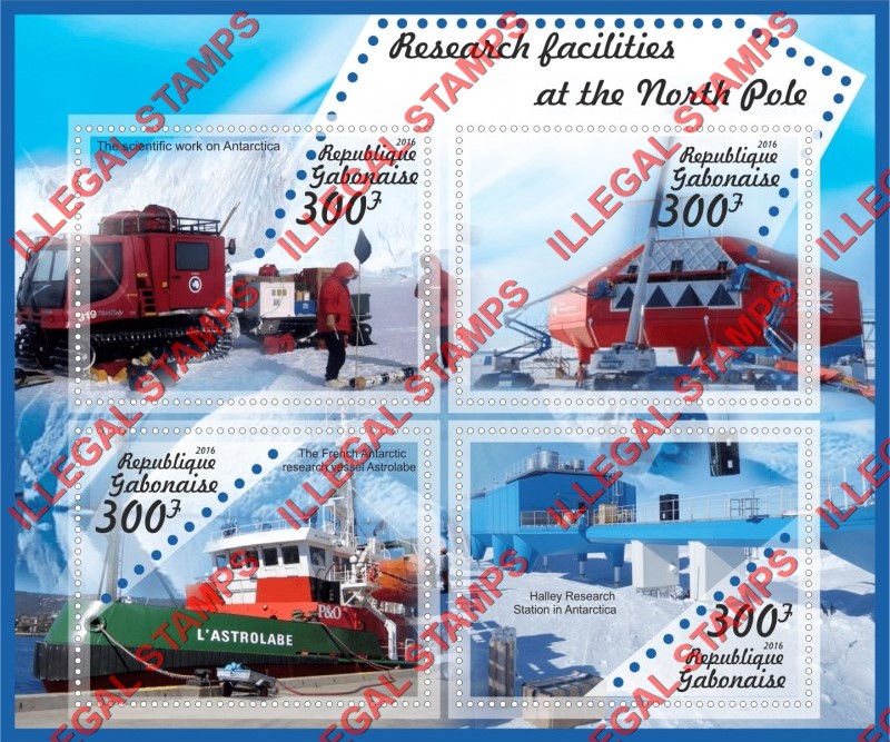 Gabon 2016 North Pole Research Facilities Illegal Stamp Souvenir Sheet of 4