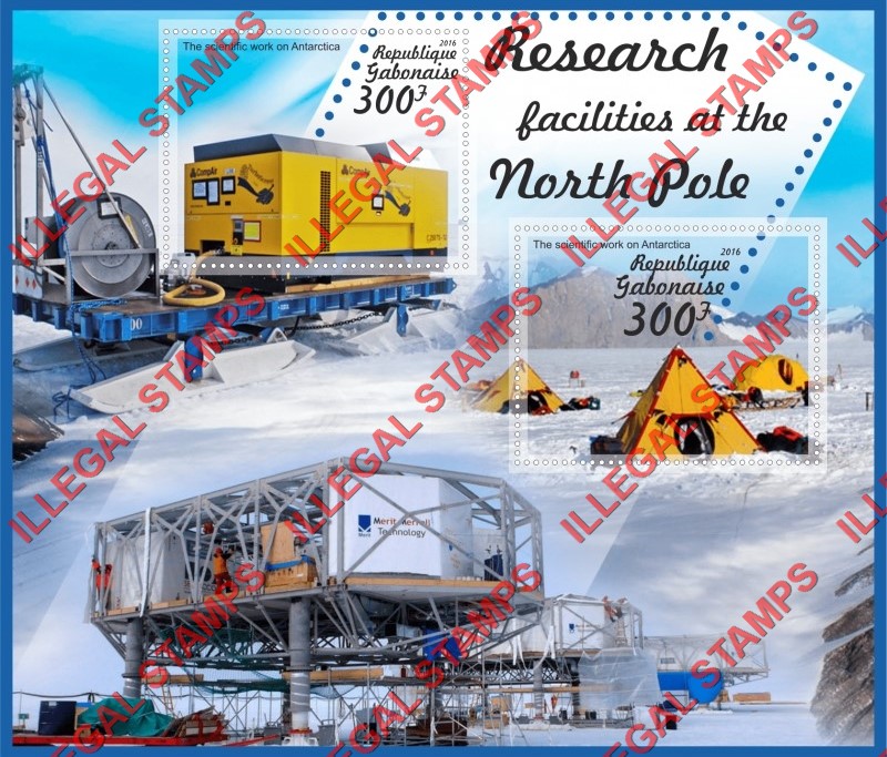 Gabon 2016 North Pole Research Facilities Illegal Stamp Souvenir Sheet of 2