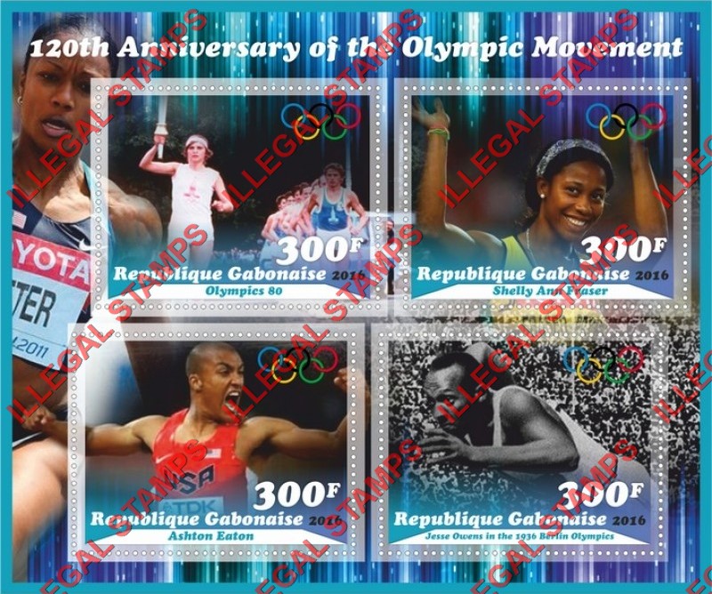Gabon 2016 120th Anniversary of the Olympic Movement Illegal Stamp Souvenir Sheet of 4
