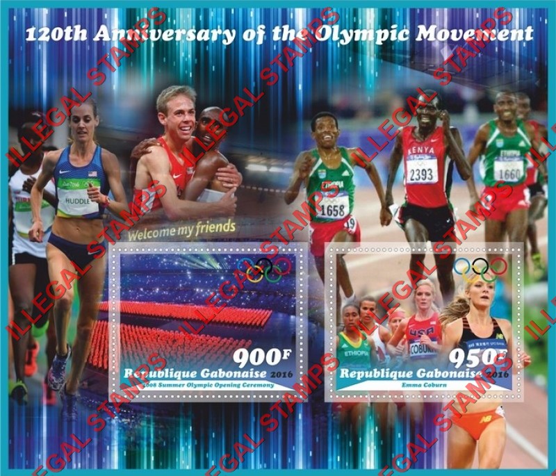 Gabon 2016 120th Anniversary of the Olympic Movement Illegal Stamp Souvenir Sheet of 2