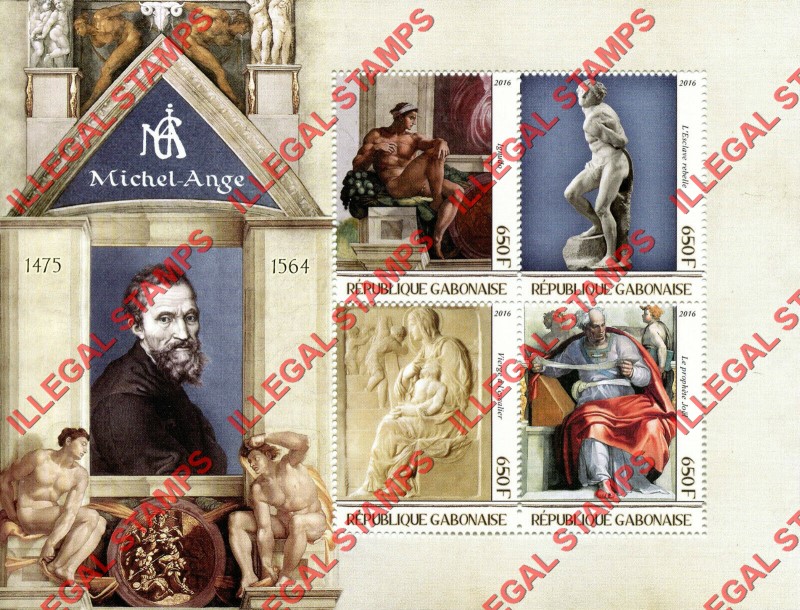Gabon 2016 Paintings by Michelangelo Illegal Stamp Souvenir Sheet of 4