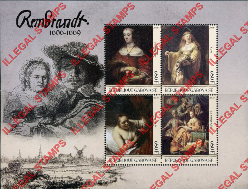 Gabon 2016 Paintings by Rembrandt Illegal Stamp Souvenir Sheet of 4