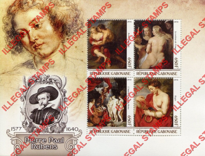 Gabon 2016 Paintings by Rubens Illegal Stamp Souvenir Sheet of 4