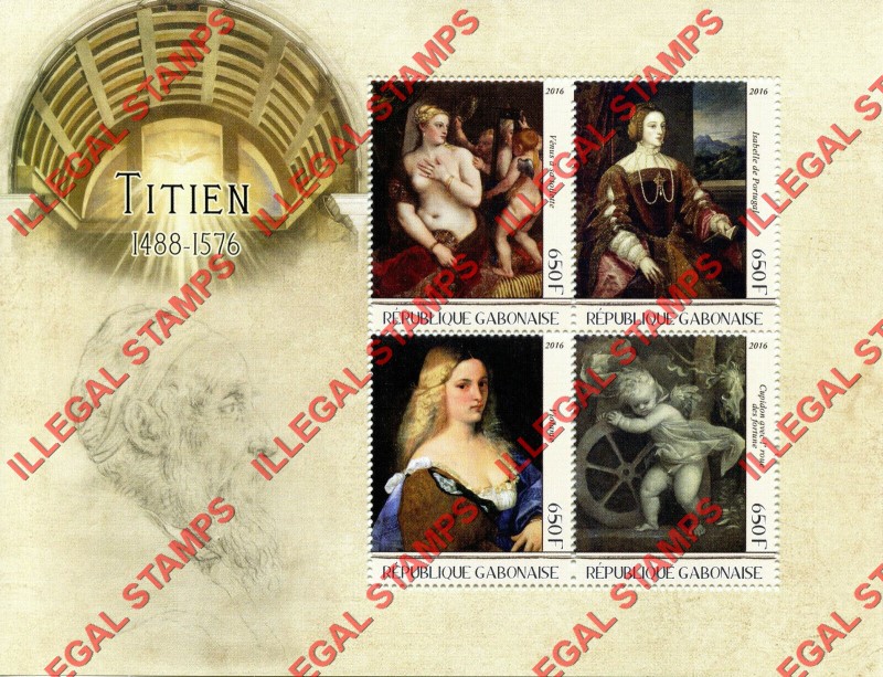 Gabon 2016 Paintings by Titian Illegal Stamp Souvenir Sheet of 4
