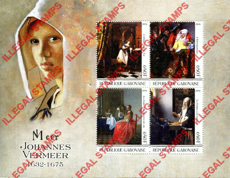 Gabon 2016 Paintings by Vermeer Illegal Stamp Souvenir Sheet of 4