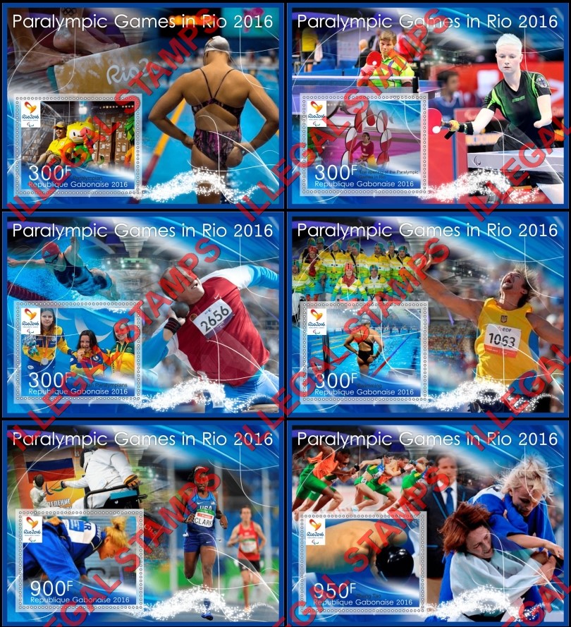 Gabon 2016 Paralympic Games in Rio Illegal Stamp Souvenir Sheets of 1