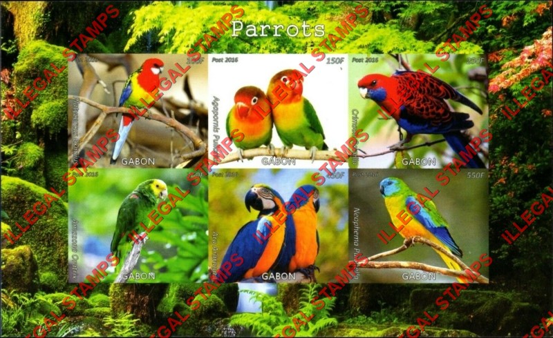 Gabon 2016 Parrots Illegal Stamp Souvenir Sheet of 6