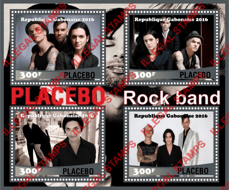 Gabon 2016 Placebo Rock Band Illegal Stamp Souvenir Sheet of 4