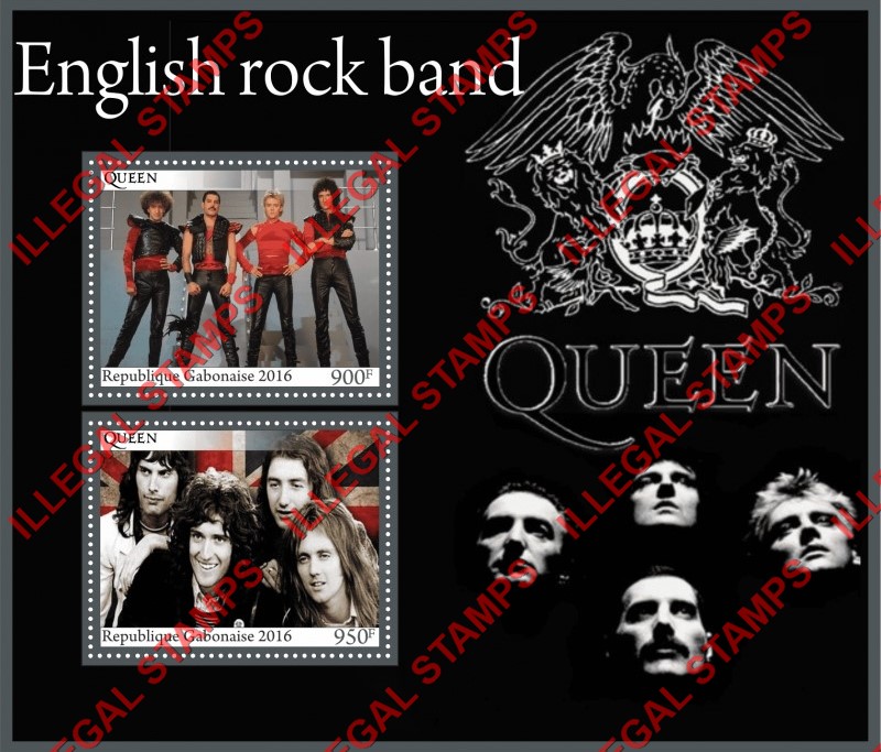 Gabon 2016 Queen English Rock Band Illegal Stamp Souvenir Sheet of 2