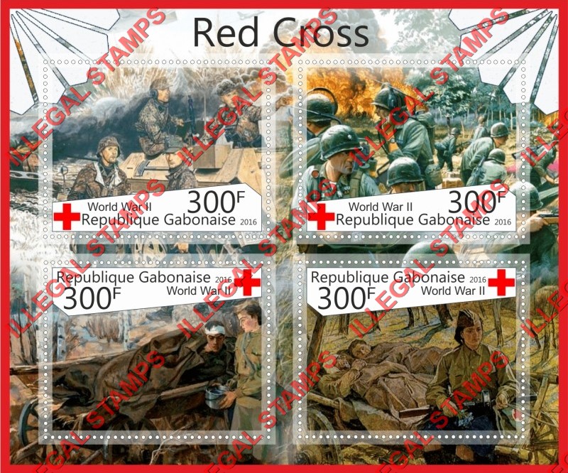 Gabon 2016 Red Cross World War II Illegal Stamp Souvenir Sheet of 4