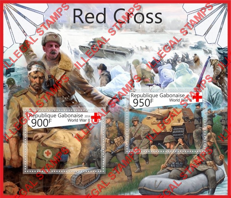 Gabon 2016 Red Cross World War II Illegal Stamp Souvenir Sheet of 2