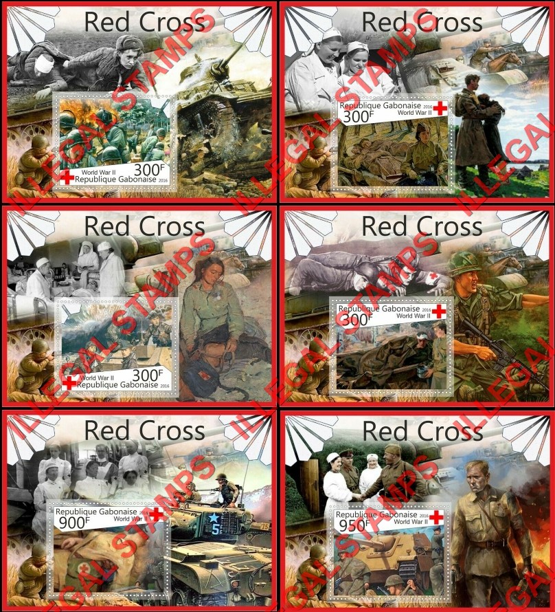 Gabon 2016 Red Cross World War II Illegal Stamp Souvenir Sheets of 1