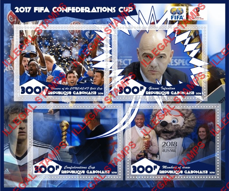 Gabon 2016 Soccer FIFA Cofederation Cup 2017 Illegal Stamp Souvenir Sheet of 4
