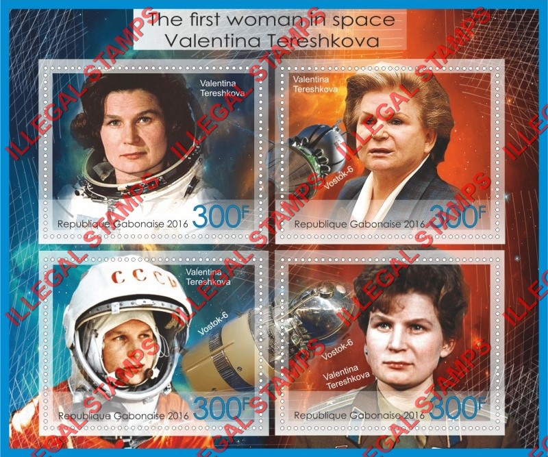 Gabon 2016 Space The First Woman in Space Valentina Tereshkova Illegal Stamp Souvenir Sheet of 4