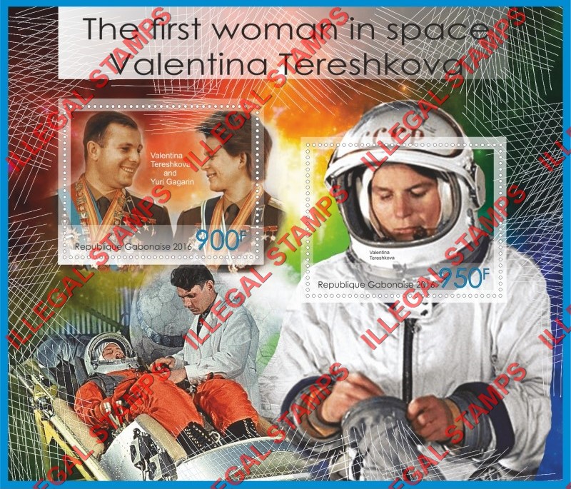 Gabon 2016 Space The First Woman in Space Valentina Tereshkova Illegal Stamp Souvenir Sheet of 2
