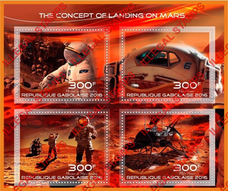 Gabon 2016 Space The Concept of Landing on Mars Illegal Stamp Souvenir Sheet of 4