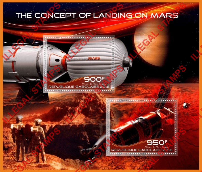 Gabon 2016 Space The Concept of Landing on Mars Illegal Stamp Souvenir Sheet of 2