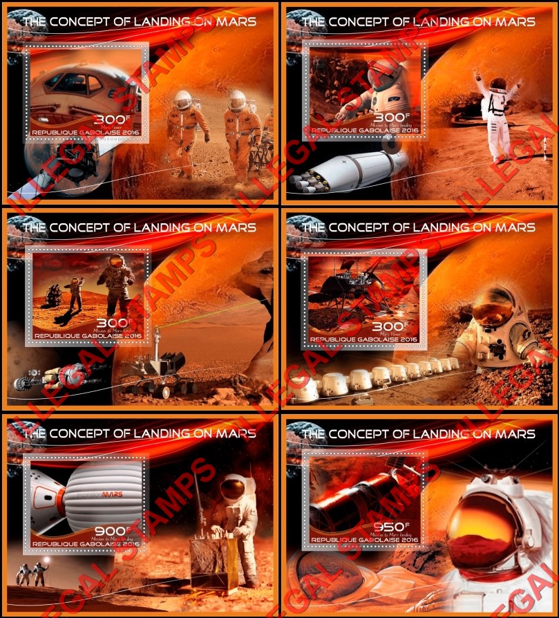 Gabon 2016 Space The Concept of Landing on Mars Illegal Stamp Souvenir Sheets of 1