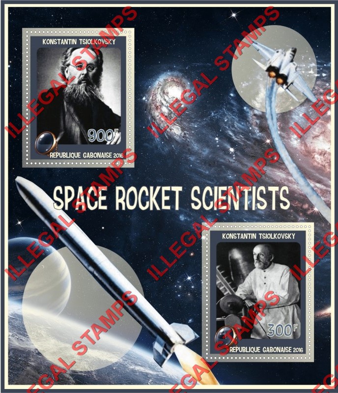Gabon 2016 Space Rocket Scientists Konstantin Tsiolkovsky Illegal Stamp Souvenir Sheet of 2