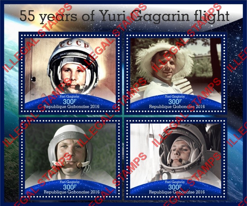 Gabon 2016 Space Yuri Gagarin Illegal Stamp Souvenir Sheet of 4