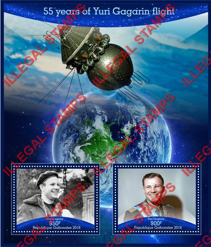 Gabon 2016 Space Yuri Gagarin Illegal Stamp Souvenir Sheet of 2