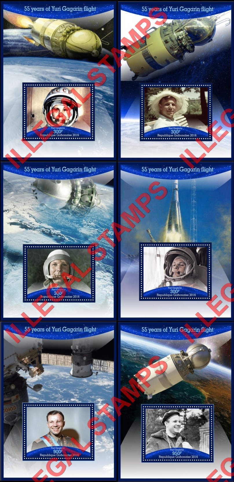 Gabon 2016 Space Yuri Gagarin Illegal Stamp Souvenir Sheets of 1